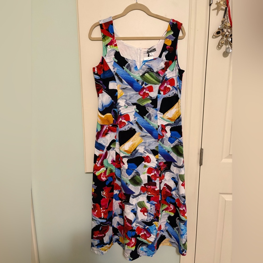 Sleeveless Multicolor Brushstroke Print Dress